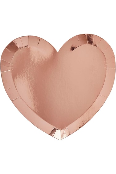 Rose Gold Metallic Heart Paper Plate 10/Pack