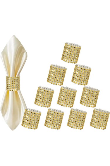 حلقات مناديل لتزيين الطاولة، مشابك حاملات المناديل، 10 قطع من حاملات المناديل الشبكية المرصعة بأحجار الراين