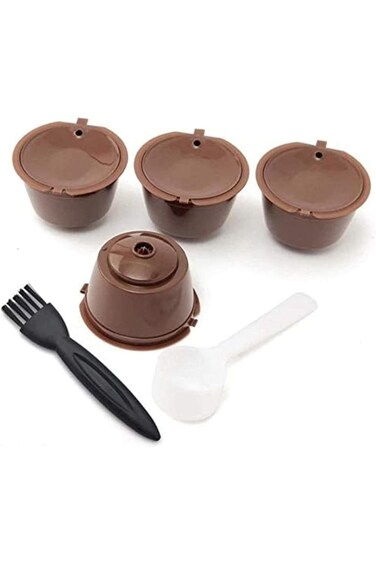 كبسولات قهوة دولتشي جوستو بلاستيكية قابلة لإعادة التعبئة مع فرشاة ملعقة - 4 قطع