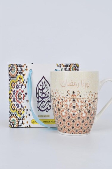 Ramadan Printed Ceramic Mug, Ramadan Kareem Mug, Multicolor Ceramic Coffee Cups Height 10 cm, with
