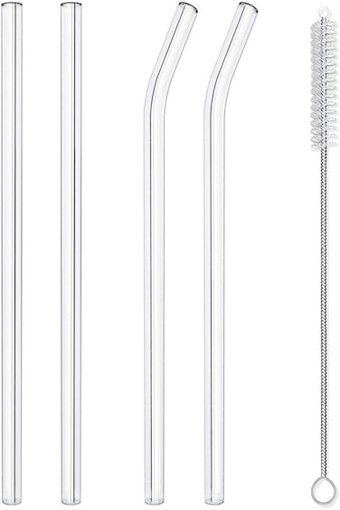 Hiware Reusable Glass Straws Set, 5-piece Drinking Straws with Cleaning Brush, 10" x 10 mm, Dishwas
