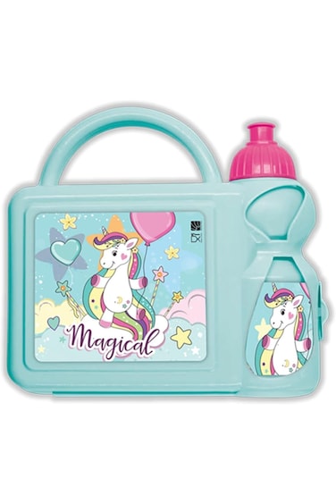 Unicorn Kids Plastic Lunch Box and Water Bottle