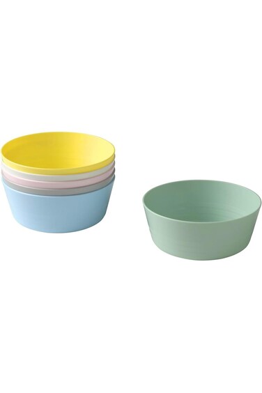 Ikea 204.613.78 Kalas Pack of 6 Plastic Bowl Dishes Multi Coloured Pastel