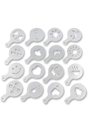 16 قطعة/مجموعة واحدة من قوالب استنسل فن القهوة الفاخرة لتكثيف القهوة واللاتيه والكابتشينو والباريستا والكعك