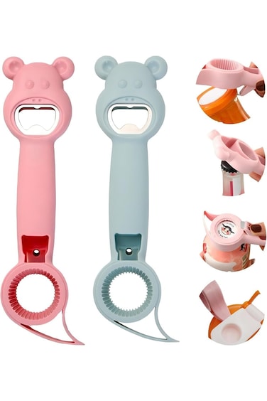 Tazweeq 2Pcs 4 in 1 Multi Function Can Opener Bottle, Cap To Protect Nails, Cute Bear To Open Bottl