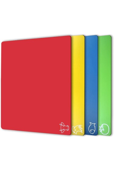 Chopping Board Set Flexible Plastic Colored Mats with Food Icons, BPA-Free Cutting Boards, Non-Poro