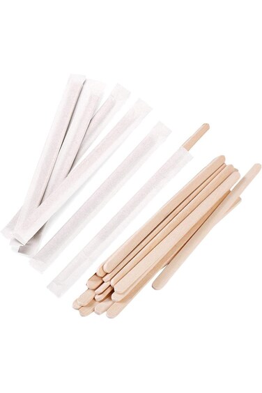 Gmark 5.5" Premium Wood Stirrer 2.3mm Thick Individual Wrapped 100 pc - Wood Coffee Stir Sticks for