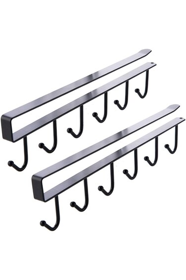 SHOWAY 2pcs Mug Hooks, Cups Under Rack, Multifunction Metal Hanging Coffee Kitchen Utensil Storage