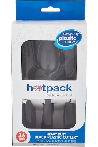 Hotpack Black Heavy Duty Cutlery 12 Spoon + 12 Fork + 12 Knife