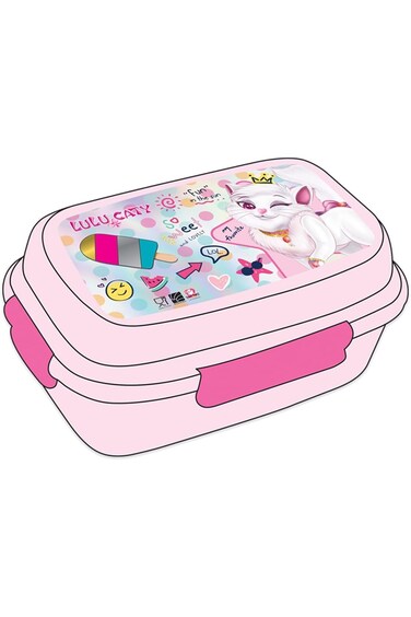 صندوق غداء بلاستيكي للأطفال من لولو كاتي بثلاث طبقات، وردي