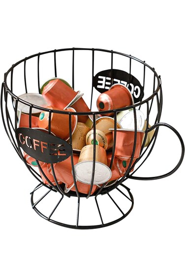 سلة كبسولات القهوة من Beauenty، حامل كبسولات قهوة على شكل كوب سلكي كبير السعة، منظم كبسولات القهوة