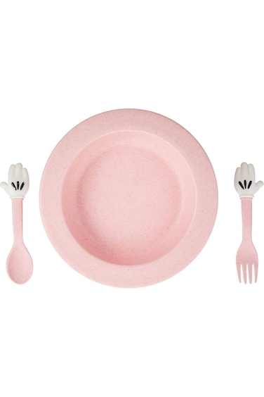 Shallow BD-WS-10(Pink) Wheat Straw Tableware Set- Plate Spoon Fork-Pink