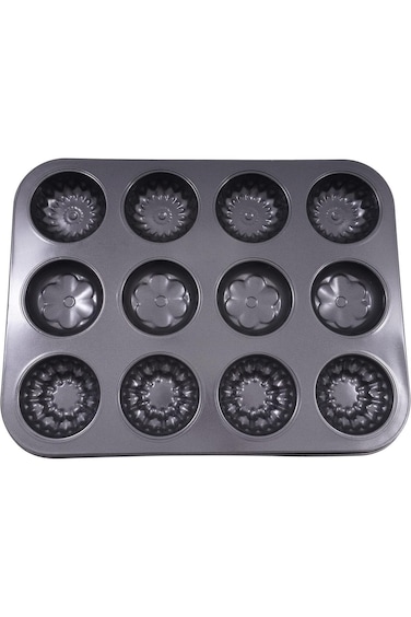 Home Concept 12-Piece Non stick Baking Cup Cake Mould Black