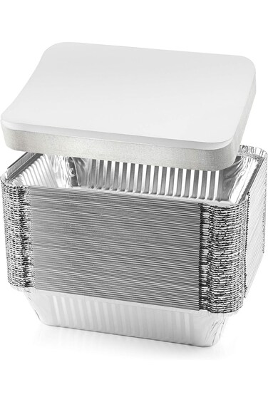 NYHI 50-Pack Heavy Duty Disposable Aluminum Oblong Foil Pans with Lid Covers Recyclable Tin Food St
