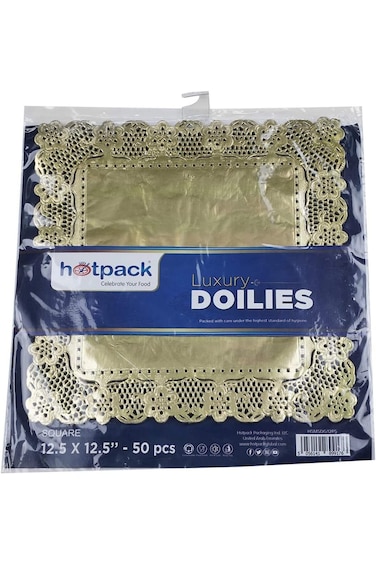 Hotpack Gold Square Doilies 32cm x 32cm, 50 Pieces