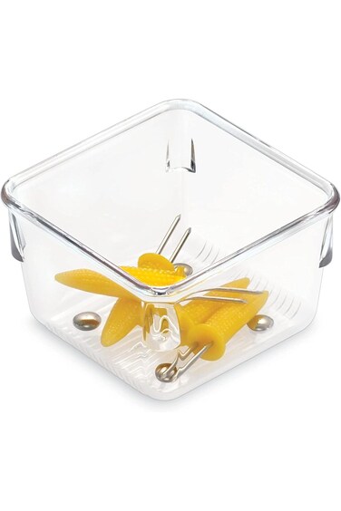 منظم أدراج المطبخ لينوس من آي ديزاين للأواني والأدوات - 3 × 3 × 2 بوصة، شفاف