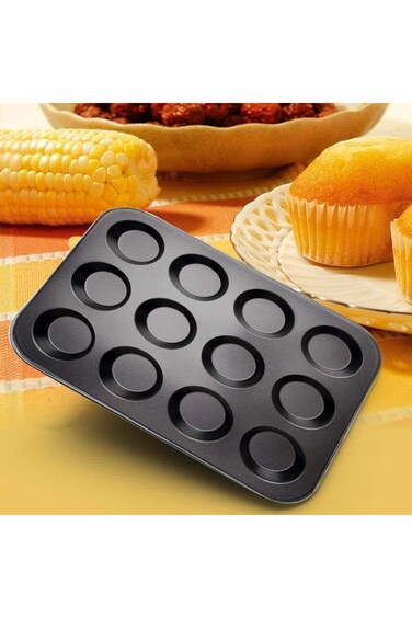 SHOWAY 12 Cavity Cupcake Bakeware Pan Non-stick Carbon Steel Muffin Cakes Bread Jelly Baking Tray