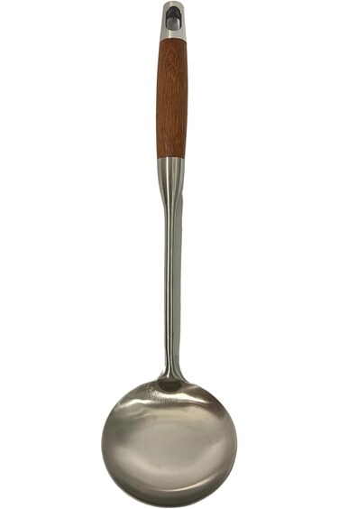 BRITISH CHEF Stainless Steel Ladle Spoon  Wooden Handle   Heavy Duty Soup/Gravy Ladle   Long Handle