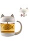 Cat Tea Cup Cute Tea Mug Glass Tea Pot with Fish Tea Infuser for Loose Leaf Tea (White 8oz)