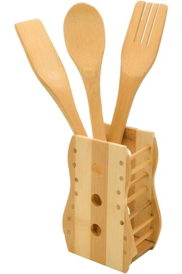 طقم ملاعق خشبية مع حامل - 4 قطع (موديل جديد)