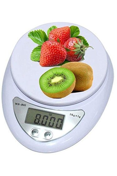 ميزان مطبخ إلكتروني لقياس الطعام بشاشة LCD رقمية ووزن دقيق (5 كجم × 1 جم)