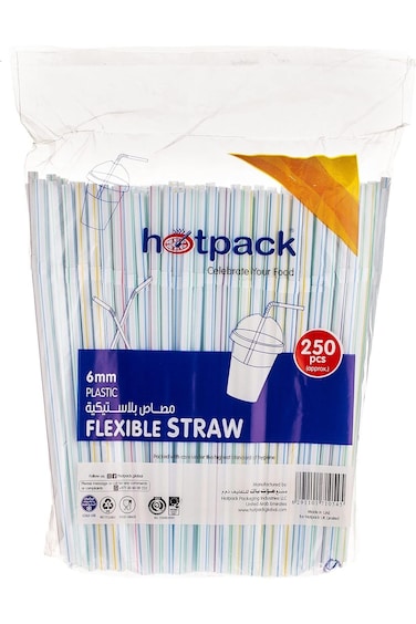 مصاصات شرب بلاستيكية مرنة للاستخدام مرة واحدة طويلة جدًا من هوت باك، 6 مم، 250 قطعة