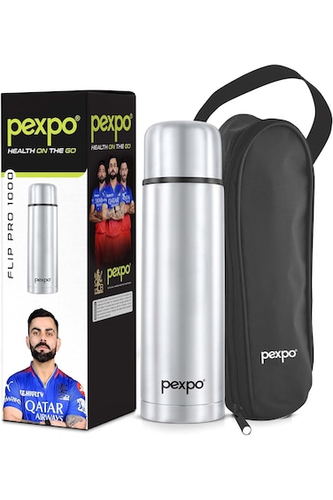 Pexpo Flip Pro Hot &amp; Cold Stainless Steel Water Bottle - 1000 ml SILVER