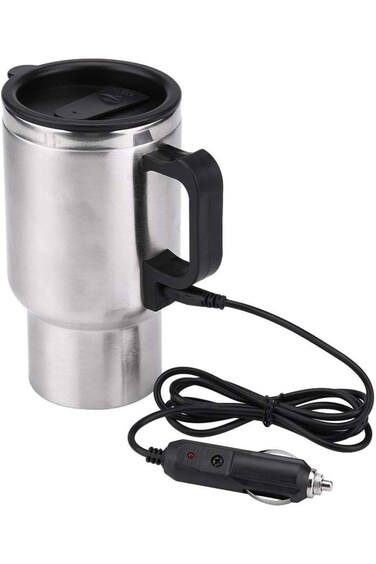 غلاية خزنة للسيارة سعة 450 مل، كوب سفر لتسخين السيارة من الفولاذ المقاوم للصدأ، كوب قهوة للسيارة مع