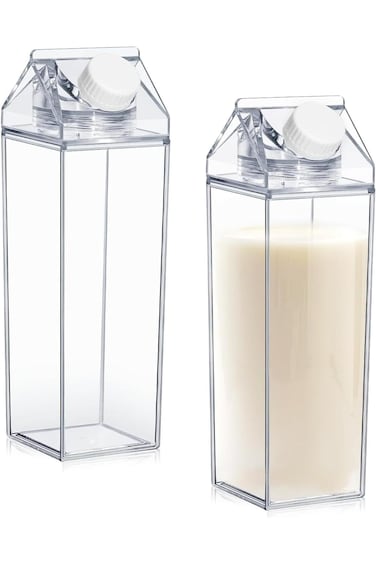 Lenamos 2 Pcs 17OZ/500ml Each Carton Water Bottle Clear Square Milk Bottles Plastic Coffee Milk Car