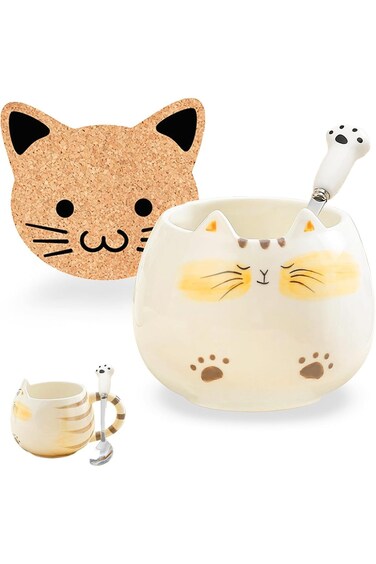 Gifts for Women Cute Stuff Christmas Cat Coffee Mug Friendship Gifts Ceramic Kawaii Tea Cup Funny N