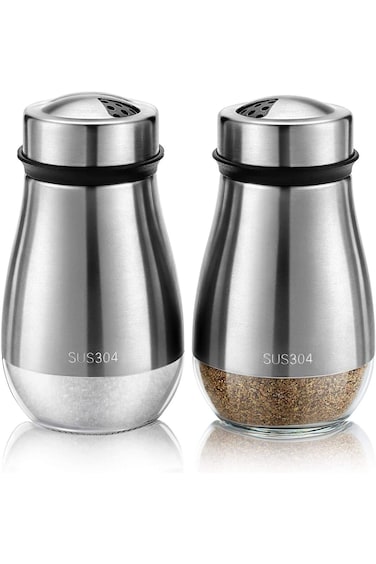 Azonee 2Pcs Salt and Pepper Shakers Set, Salt Shaker with Adjustable Pour Holes, 304 Stainless Stee