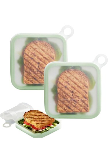 2pcs Silicone Sandwich Container Lunch Boxes Food Storage Containers with Lids, Meal Prep Reusable