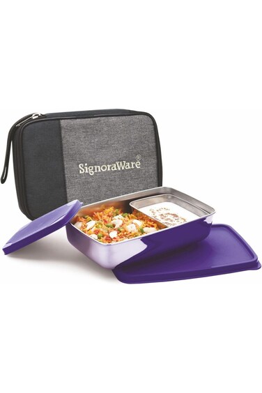 SignoraWare 150ml+850ml Big Compact Stainless Steel Lunch Box with Bag, Food Grade BPA Free Plastic