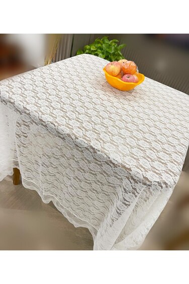 مفرش طاولة GOLDxsar مصنوع يدويًا ومطرز من الدانتيل الأبيض لغرفة الطعام وغرفة المعيشة وغرفة النوم