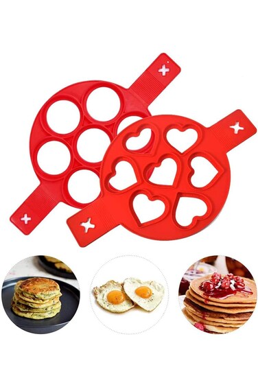 KASTWAVE Omelette Mold, Pancake Mold Ring, 2 Silicone Pancake Molds; 7 Holes Heart Reusable Silicon