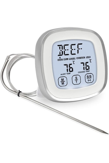 مقياس حرارة اللحوم الرقمي من توبلس بشاشة تعمل باللمس مع تنبيه مؤقت ومسبار مناسب للطعام للطهي في المطبخ