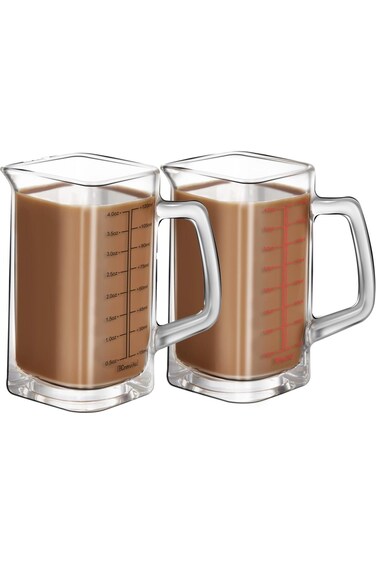 KASTWAVE Square Measuring Cup with Handle 4 Ounce V-Shaped Spout Espresso Glass Heavy Duty Wine Sep