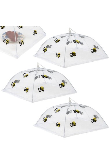 أغطية طعام للاستخدام في الهواء الطلق، 3 قطع من خيام الطعام الشبكية الصغيرة القابلة للطي مع زخارف النحل، قابلة للطي و