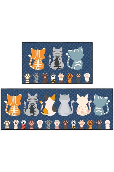 Cat Kitchen Rug, Country Farmhouse Style Decor Kitchen Floor Mat, Non-Slip Absorbent and Washable R