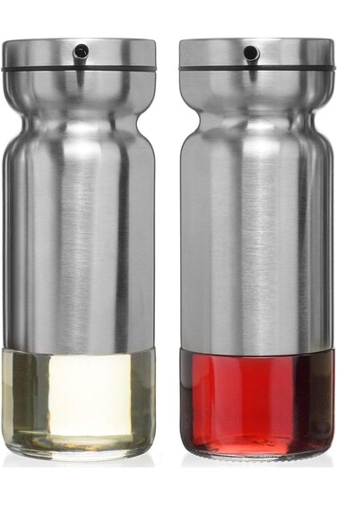 MN 2 Pcs 270ml Olive Oil and Vinegar Dispenser Bottle Set Non Drip with Stainless Steel Outer Body