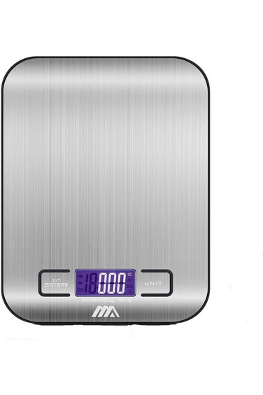 ميزان مطبخ رقمي للطعام بشاشة LCD من الفولاذ المقاوم للصدأ سهل التنظيف - فضي أسود
