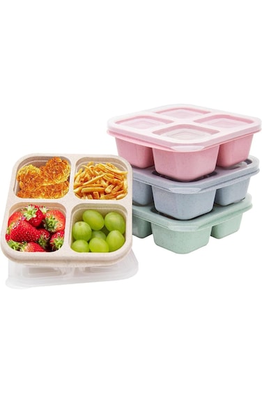YRQX 4 Pack Bento Lunch Box，4 Compartment Snack Containers，Divided Bento Snack Box，Meal Prep Contai