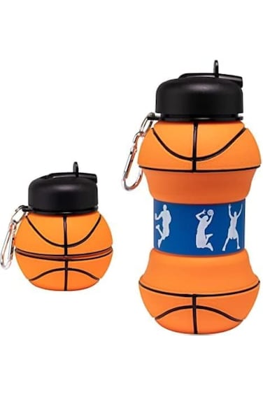 Oasisgalore Water Bottle, Silicone Collapsible Basketball Water Bottle with Keyring for Kids Toddle