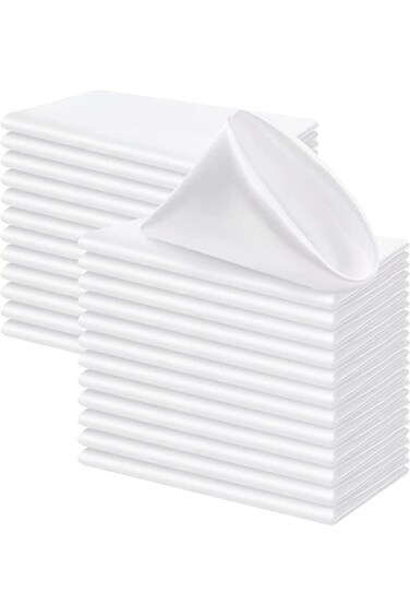 White Satin Napkins,12 Pack Premium Quality Cotton,Wedding Napkins Bulk, Decorative Elegant Dinner
