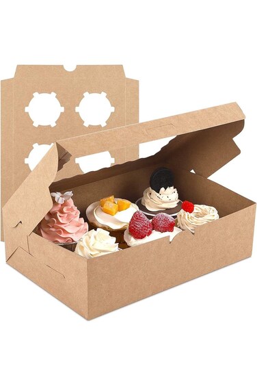 ELECDON Cupcake Box 6 Cavities, 10pcs Kraft Paper Standard Cupcakes, Brown Cupcake Containers with