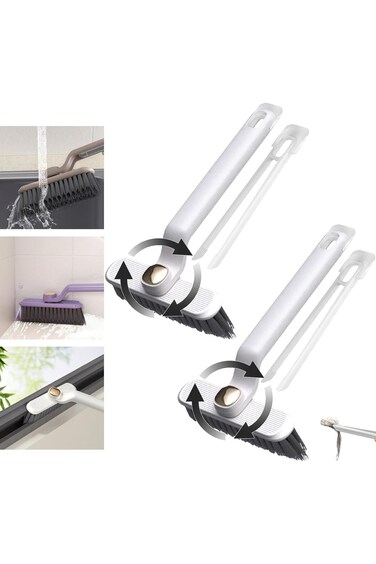 فرشاة شقوق دوارة متعددة الوظائف، قطعتان، بشعيرات صلبة دوارة 360 درجة لمسارات الأبواب، للمطبخ - أبيض