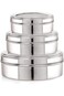 Set of 3 Multipurpose Stainless Steel Flat Canisters with See-Through Glass Lids - Stainless Steel