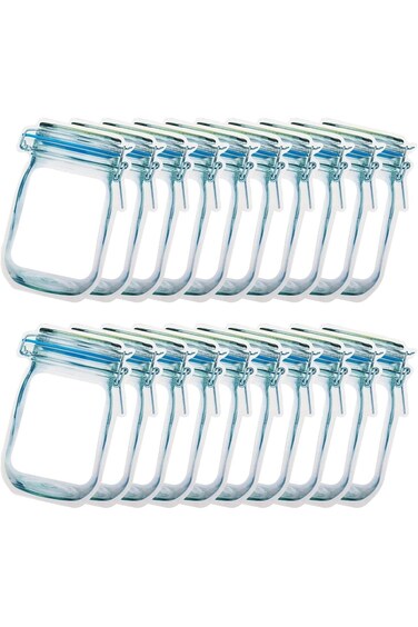 Tazweeq 20 Pack Mason Jar Zipper Bags, Reusable Snack Food Storage Bags, Leak-Proof Food Storage Ba