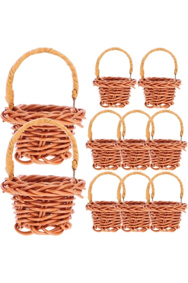 Mini Woven Baskets with Handles, 10 Pcs Dollhouse Basket Mini Woven Basket, Bulk Miniature Baskets