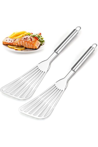 2 Pcs Fish Spatula, Upgrade Metal Spatula, Big Size Spatula Stainless Steel, Premium Kitchen Spatul